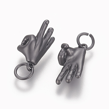 Brass ASL Charms, Long-lasting Plated, Gesture For OK, Matte Gunmetal, 14.2x7x6.2mm, Hole: 3.5mm