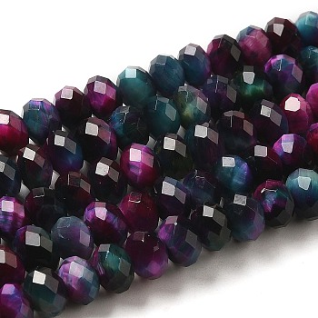 Natural Rainbow Tiger Eye Beads Strands, Dyed, Faceted, Rondelle, Indigo, 6x4mm, Hole: 1mm, about 92~101pcs/strand, 15.55 inch(39.5cm)