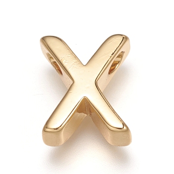 Brass Charms, Long-Lasting Plated, Real 18K Gold Plated, Letter.X, X: 9x7x3mm, Hole: 1.6mm