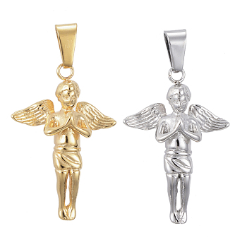 304 Stainless Steel Pendants, Angel, Mixed Color, 35.5x24.5x9.5mm, Hole: 8.5x5mm
