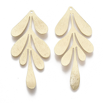 Brass Big Pendants, Nickel Free, Leaf, Real 18K Gold Plated, 61.5x27x1mm, Hole: 1.6mm