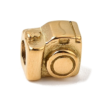 304 Stainless Steel European Beads, Large Hole Beads, Camera, Real 18K Gold Plated, 9.5x11x8mm, Hole: 4.5mm