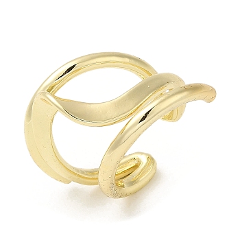 Brass Open Cuff Rings, Wave Ring for Women, Real 18K Gold Plated, US Size 6 1/4(16.7mm), 6~24mm