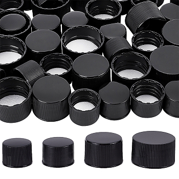 56Pcs 4 Style Plastic Screw-On Caps, Bottle Jug Storage Cap Lids, Flat Round, Black, 20~30.5x15~17mm, Inner Diameter: 18~28mm, 14pcs/style