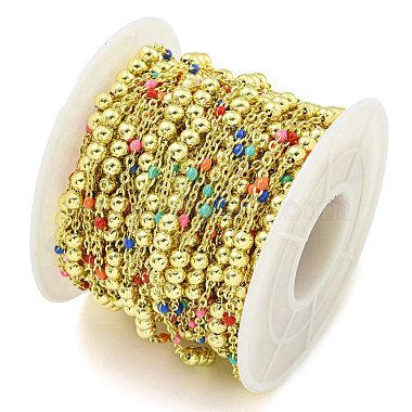 Brass Enamel Round Beaded Link Chain(CHC-G022-07G-16)-3