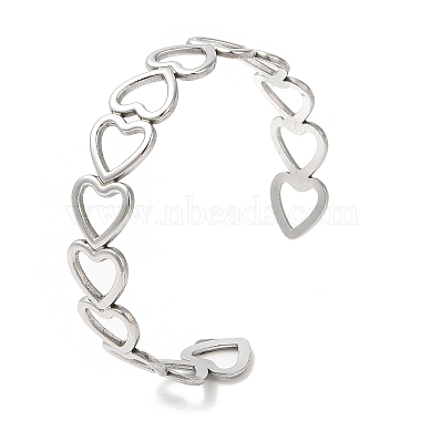 304 Stainless Steel Heart Open Cuff Bangle for Women(BJEW-L682-001P)-3