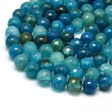 10mm Cyan Round Crackle Agate Beads