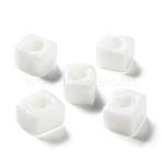 Handmade Lampwork Beads, square, White, 9.5~11.5x10~12x8~8.5mm, Hole: 3.5~4mm(LAMP-Q003-01G)