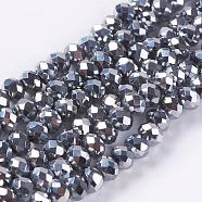 Electroplate Glass Beads Strand, AB Color Plated, Faceted, Rondelle, Silver, 4.5x3.5mm, Hole: 1mm(EGLA-D009-27)