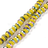 Handmade Porcelain Beads Strands, Facted, Rondelle, Half Plated, Yellow, 8x6.5mm, Hole: 1.4mm, about 66pcs/strand, 16.77 inch(42.6cm)(PORC-F007-01E)
