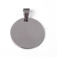 304 Stainless Steel Pendants, Flat Round, Stamping Blank Tag, Stainless Steel Color, 25x1.5mm, Hole: 4.5x9mm(STAS-K095-49P)