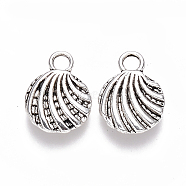Tibetan Style Alloy Charms, Shell Shape, Cadmium Free & Lead Free, Antique Silver, 12.5x9.5x2.5mm, Hole: 2mm, about 1315pcs/1000g(TIBEP-S319-095AS-RS)