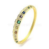 Brass Micro Pave Clear Cubic Zirconia Hinged Bangles, Colorful Glass Square Bangles for Women, Real 18K Gold Plated, Inner Diameter: 2 x 2-3/8 inch(5x6cm)(BJEW-Z062-24G)
