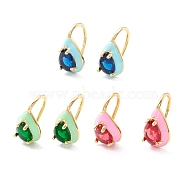 Teardrop Cubic Zirconia Dangle Earrings with Enamel for Women, Real 18K Gold Plated Brass Earrings, Cadmium Free & Nickel Free & Lead Free, Mixed Color, 15.5x9mm, Pin: 1mm(EJEW-P196-01G)