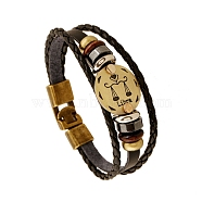 Braided Cowhide Cord Multi-Strand Bracelets, Constellation Bracelet for Men, with Wood Bead & Alloy Clasp, Libra, 7-7/8~8-1/2 inch(20~21.5cm) (PW-WG49322-10)