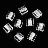 Handmade Silver Foil Lampwork Beads, Square, White, 12x12x6mm(FOIL-S006-12x12mm-11)