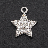 Alloy Rhinestone Charms, Five Pointed Star, Platinum, Crystal, 14x12x2mm, Hole: 1.4mm(PALLOY-S098-DA010-2)