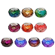 10Pcs Transparent Resin European Beads, Imitation Crystal, Two-Tone Large Hole Beads, with Silver Tone Brass Double Cores, Faceted, Rondelle, Mixed Color, 14x8.5mm, Hole: 5mm(RPDL-YW0001-06)