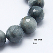 Natural Hawk's Eye Beads Strands, Faceted, Round, 8mm, Hole: 1mm(G-G213-8mm-12)
