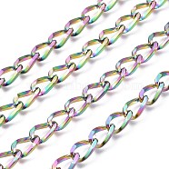 Ion Plating(IP) 304 Stainless Steel Twisted Chains, Curb Chains, Unwelded, with Spool, Rainbow Color, 10.8x5.7x2.5mm, about 32.8 Feet(10m)/roll(CHS-P010-02MC)