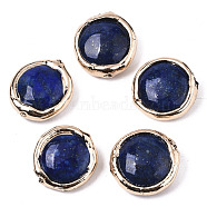 Natural Lapis Lazuli Beads, with Light Gold Plated Polymer Clay Edge, Flat Round, 17~19x17~18x5~7mm, Hole: 1.2mm(X-G-S359-111)