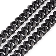 304 Stainless Steel Cuban Link Chains, Faceted, Unwelded, Electrophoresis Black, 13.5~14x11.5~12x3mm(CHS-P007-04EB)