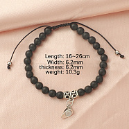 Magnetic Heart Charm Bracelet, Natural Black Stone Braided Adjustable Bracelet(WY8160-1)