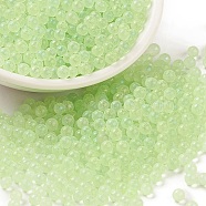 Luminous Transparent Glass Seed Round Beads, No Hole/Undrilled, Grade A, Pale Green, 3~3.5mm, about 7500pcs/bag(GLAA-F124-D05-B)