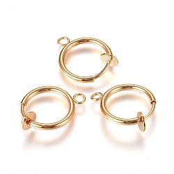 304 Stainless Steel Clip-on Earring Findings, For Non-pierced Ears, with Loop & Spring Findings, Golden, 17x13x4.5mm, Hole: 1.8mm(X-STAS-L238-025G)