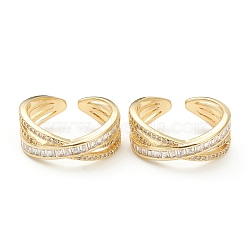 Brass Micro Pave Clear Cubic Zirconia, Cuff Rings, Open Rings, Criss Cross Rings, X Ring, Long-Lasting Plated, Real 18K Gold Plated, 4~8mm, Inner Diameter: 17mm(ZIRC-M117-16G)