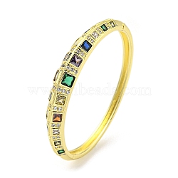 Brass Micro Pave Clear Cubic Zirconia Hinged Bangles, Colorful Glass Square Bangles for Women, Real 18K Gold Plated, Inner Diameter: 2 x 2-3/8 inch(5x6cm)(BJEW-Z062-24G)