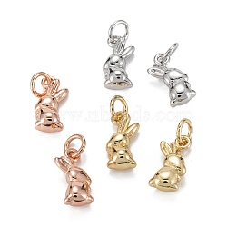 Brass Charms, with Jump Ring, Long-Lasting Plated, Lead Free & Nickel Free & Cadmium Free, Rabbit, Mixed Color, 13x6x4.5mm, Jump Ring: 5x1mm, 3.5mm Inner Diameter(KK-C223-14)
