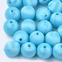 Polyester Thread Fabric Covered Beads, with ABS Plastic, Round, Sky Blue, 20x21.5mm, Hole: 3mm(WOVE-T007-20mm-15)