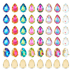 80Pcs 8 Colors Teardrop Sew on Rhinestone, Multi-strand Links, Faceted Glass Rhinestone, with Golden Plated 201 Stainless Steel Prong Settings, Garments Accessories, Mixed Color, 14x10x6mm, Hole: 1mm, 10pcs/color(GLAA-UN0001-12)