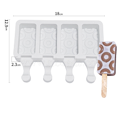 Silicone Ice-cream Stick Molds, with 4 Styles Rectangle with Donut Pattern-shaped Cavities, Reusable Ice Pop Molds Maker, White, 129x180x23mm, Capacity: 49ml(1.66fl. oz)(BAKE-PW0001-073F-A)