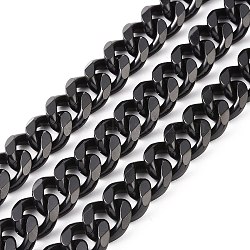 304 Stainless Steel Cuban Link Chains, Faceted, Unwelded, Electrophoresis Black, 13.5~14x11.5~12x3mm(CHS-P007-04EB)