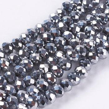Electroplate Glass Beads Strand, AB Color Plated, Faceted, Rondelle, Silver, 4.5x3.5mm, Hole: 1mm