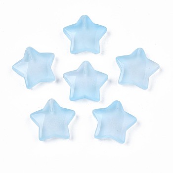 Transparent Spray Painted Glass Beads, Five-pointed Star, Aqua, 19x20x5.5mm, Hole: 1.2mm