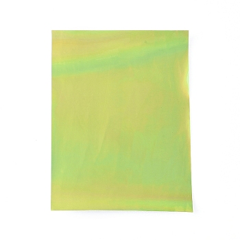 A5 Laser Holographic Rainbow Mirrored PU Leather Fabric, for Craft Cloth DIY Materia, Green Yellow, 20.5x15.3x0.08cm