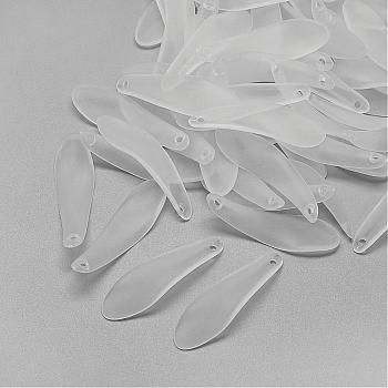 Transparent Acrylic Pendants, Frosted, Leaf, Clear, 35x10x2mm, Hole: 1.5mm, about 1000pcs/500g
