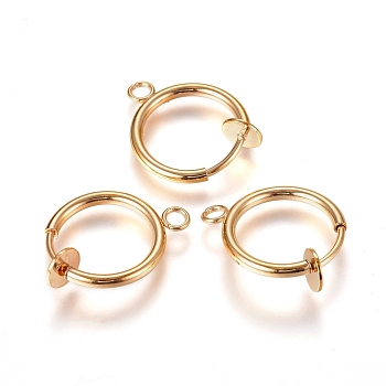 304 Stainless Steel Clip-on Earring Findings, For Non-pierced Ears, with Loop & Spring Findings, Golden, 17x13x4.5mm, Hole: 1.8mm