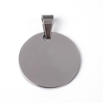 304 Stainless Steel Pendants, Flat Round, Stamping Blank Tag, Stainless Steel Color, 25x1.5mm, Hole: 4.5x9mm