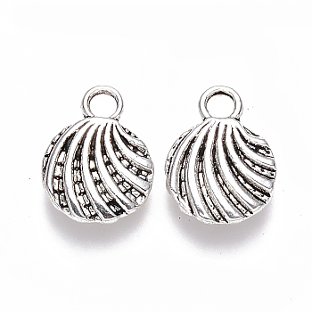 Tibetan Style Alloy Charms, Shell Shape, Cadmium Free & Lead Free, Antique Silver, 12.5x9.5x2.5mm, Hole: 2mm, about 1315pcs/1000g