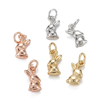 Brass Charms, with Jump Ring, Long-Lasting Plated, Lead Free & Nickel Free & Cadmium Free, Rabbit, Mixed Color, 13x6x4.5mm, Jump Ring: 5x1mm, 3.5mm Inner Diameter