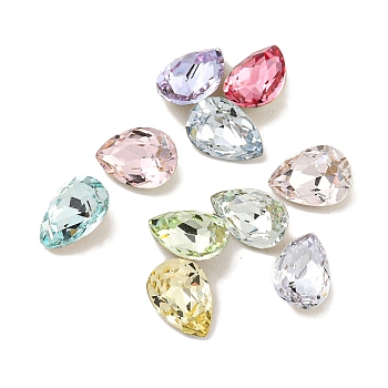 Glass Rhinestone Cabochons, Flat Back & Back Plated, Faceted, Teardrop, Mixed Color, 6x4x2.5mm