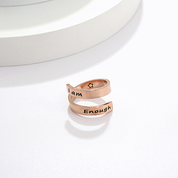 Stainless Steel Cuff Rings, Word, Rose Gold, 4mm