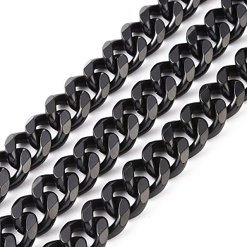 304 Stainless Steel Cuban Link Chains, Faceted, Unwelded, Electrophoresis Black, 13.5~14x11.5~12x3mm
