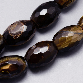Natural Tiger Eye Beads Strands, Faceted, Drum, 15x19~21mm, Hole: 1.5mm, about 20pcs/strand, 16.1 inch