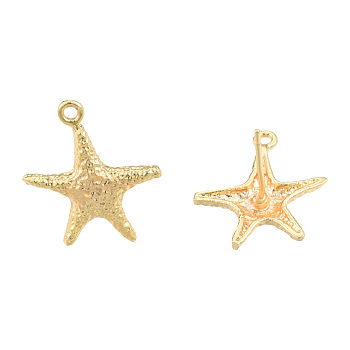 Brass Stud Earring Findings, with Horizontal Loops, Starfish, Nickel Free, Golden, 19x15mm, Hole: 1.2mm, Pin: 0.8mm