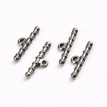 304 Stainless Steel Toggle Clasps Parts, Bar, Stainless Steel Color, 22x6x2.5mm, Hole: 1.6mm